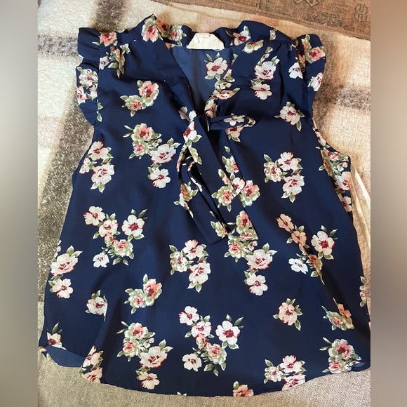 Sweet Wanderer Tops - Sweet Wanderer Navy Floral Blouse